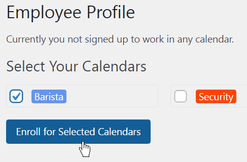 Employee can select calendars for themselves
