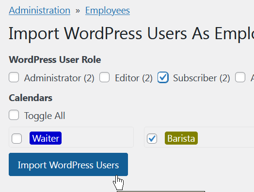 Import WordPress users as employees