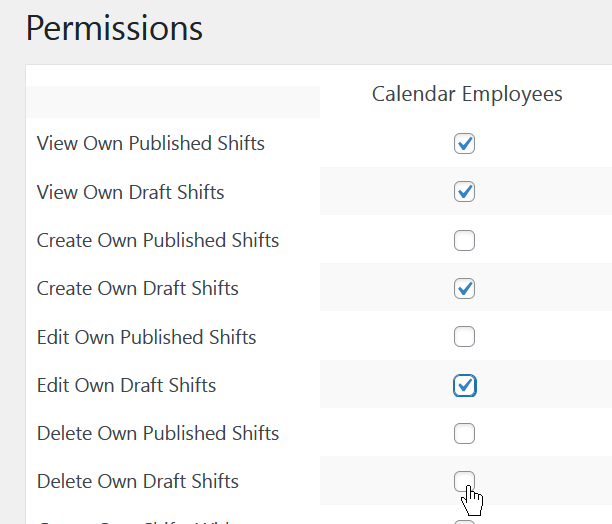 Calendar permissions for employee