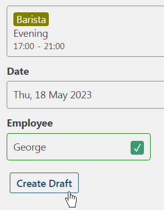 Employee can create a new shift