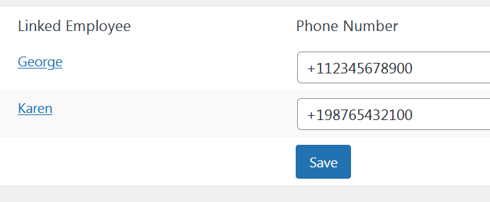 Edit phone numbers for employees for SMS text reminders