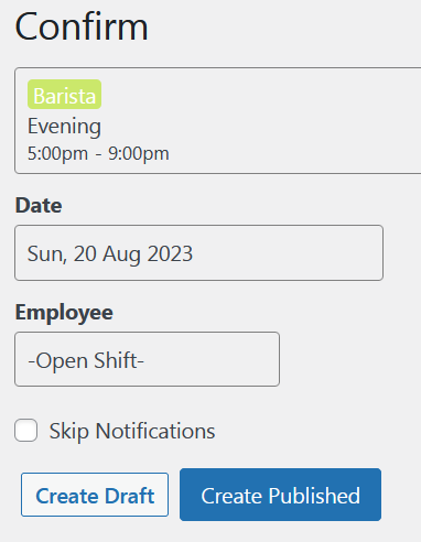 New open shift for barista position